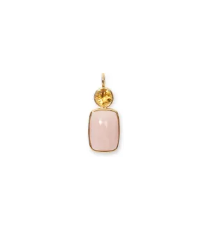 Stacked Oblong 14k Gold Necklace Charm in Citrine & Pink Conch Cabochon