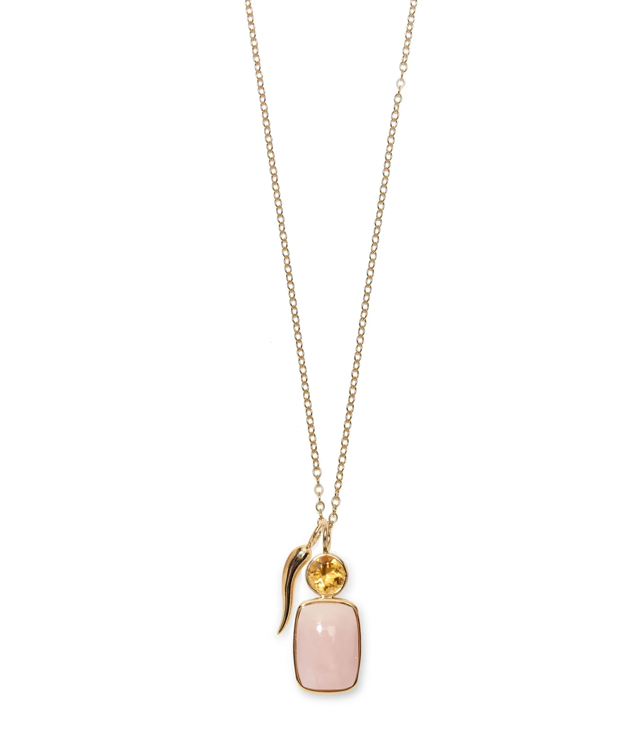 Stacked Oblong 14k Gold Necklace Charm in Citrine & Pink Conch Cabochon