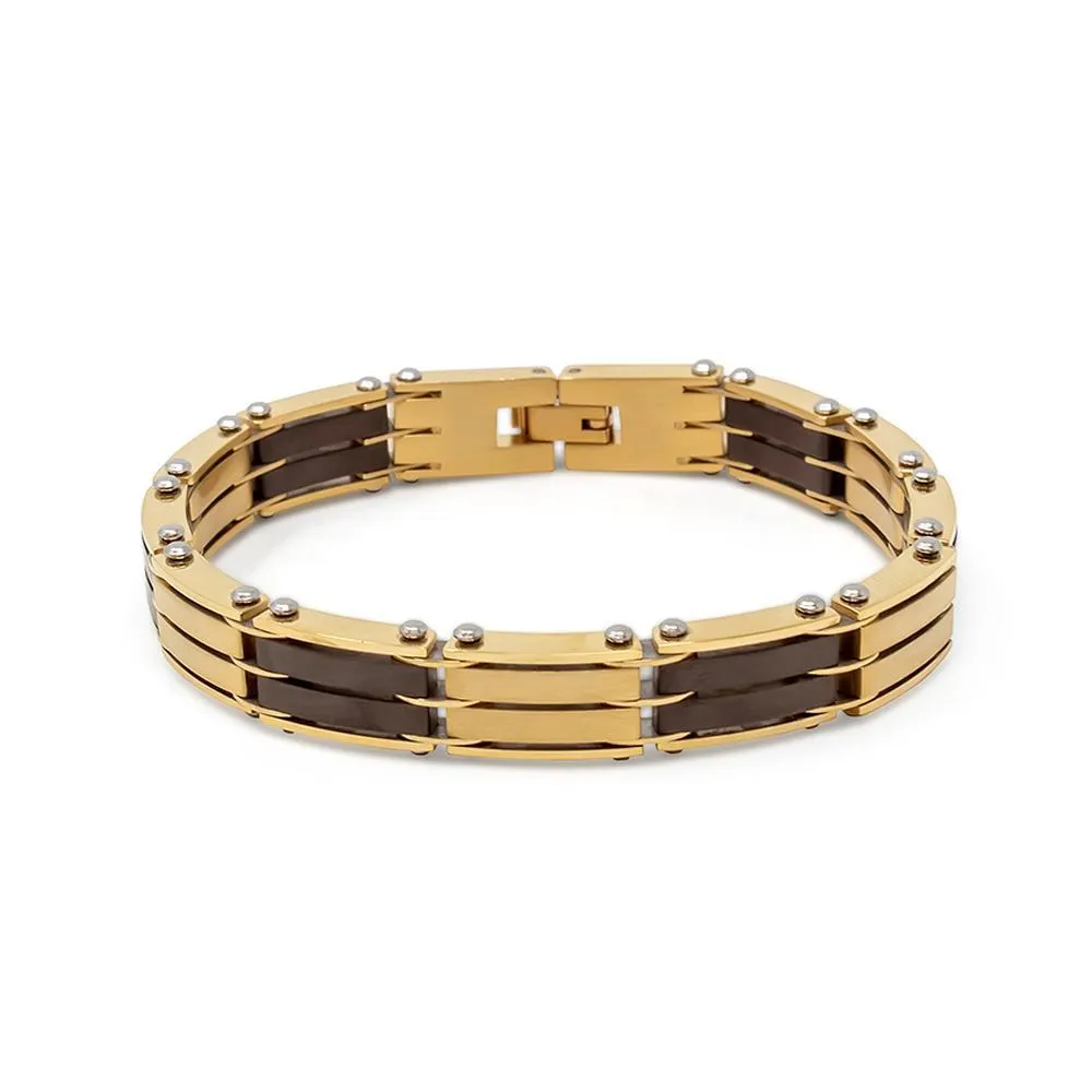 Stainless Steel Ion Plated Gold and Black Bracelet