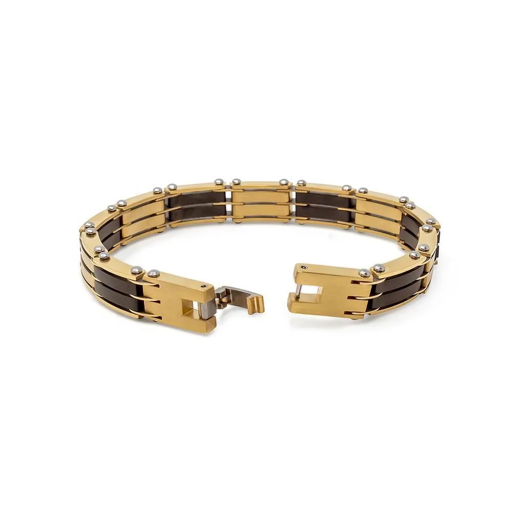 Stainless Steel Ion Plated Gold and Black Bracelet