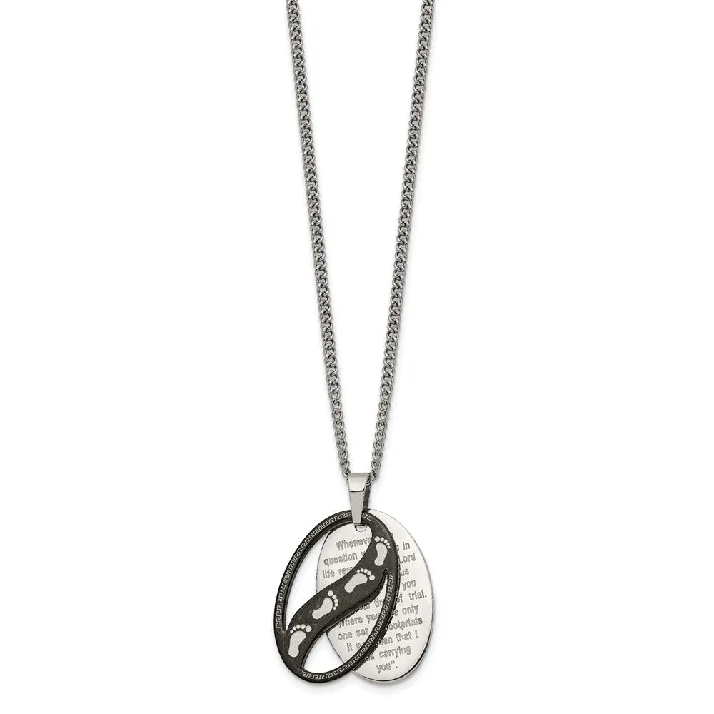 Stainless Steel Polished & Black Plated Footprints Necklace, 24 Inch