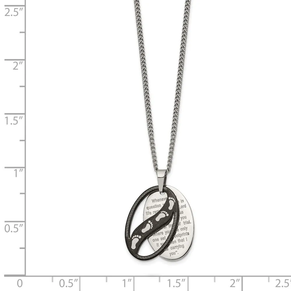 Stainless Steel Polished & Black Plated Footprints Necklace, 24 Inch