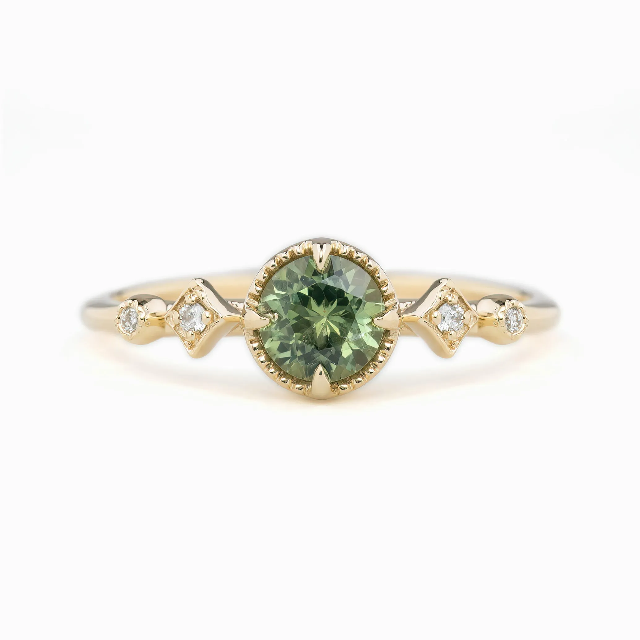 Stella Ring 5mm 0.60ct Light green Montana Sapphire 14K Yellow Gold