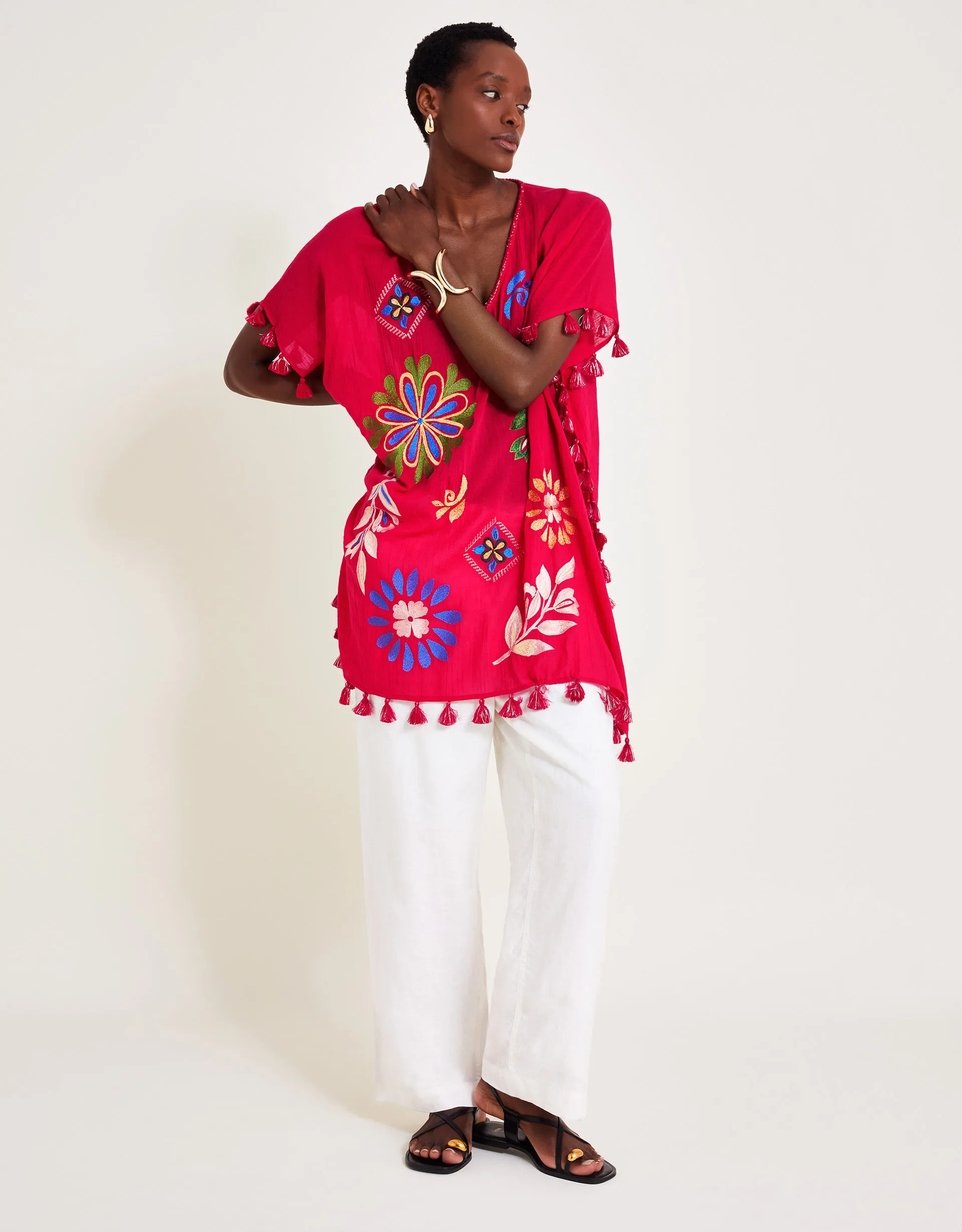 Suki Embroidered Kaftan Pink