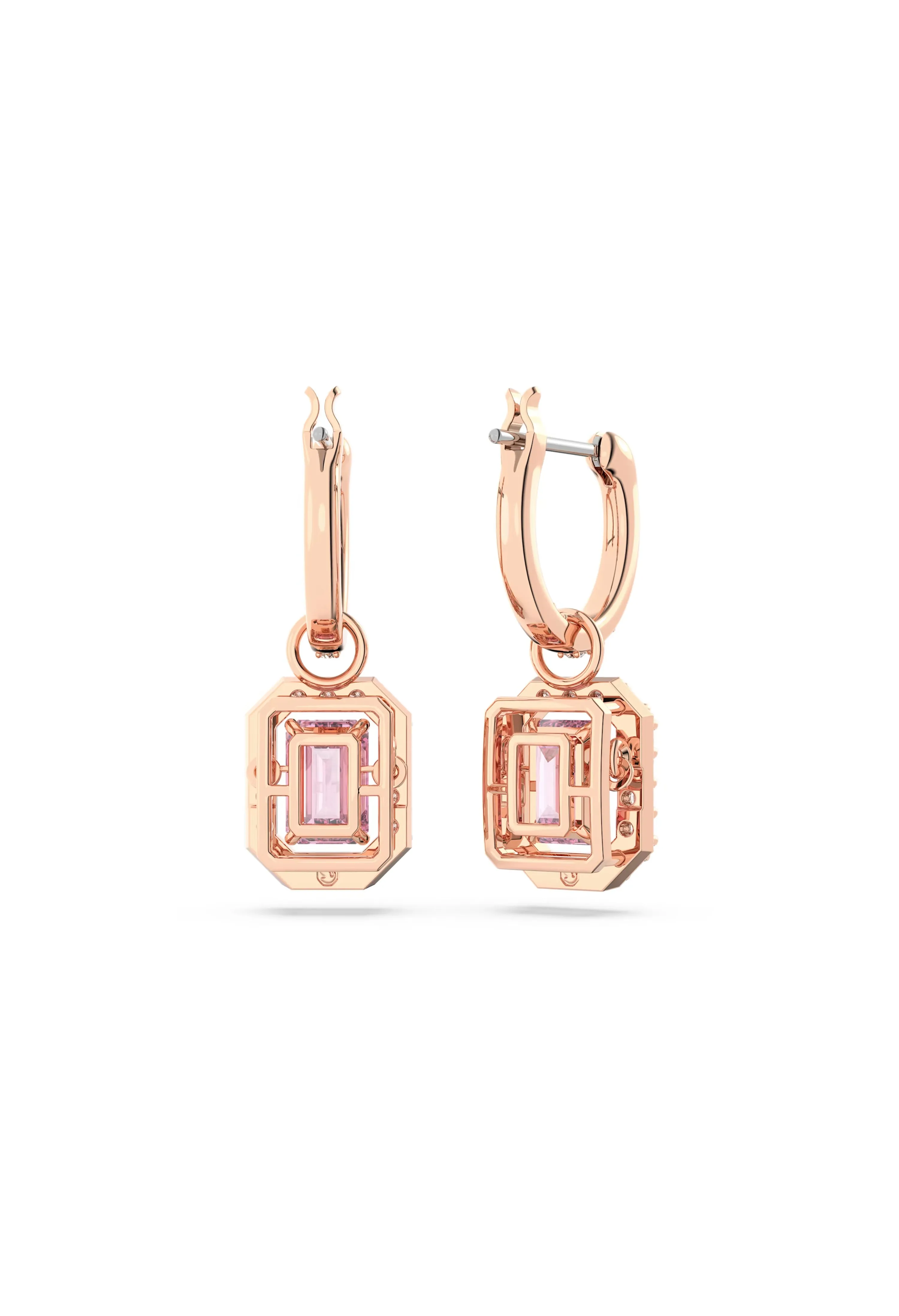 Swarovski Millenia: Pink Octagon Cut Earrings Rose Gold Plated