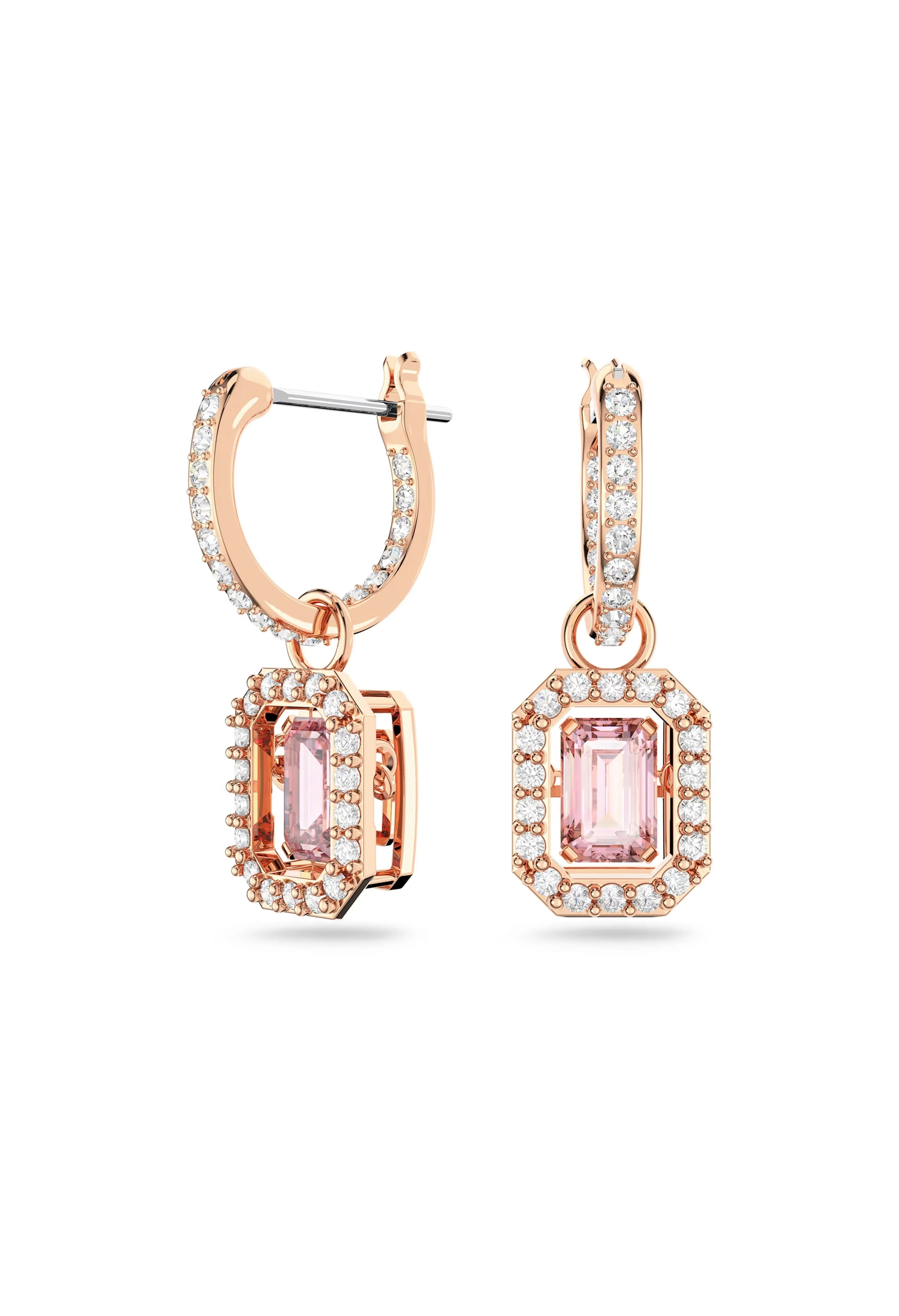 Swarovski Millenia: Pink Octagon Cut Earrings Rose Gold Plated