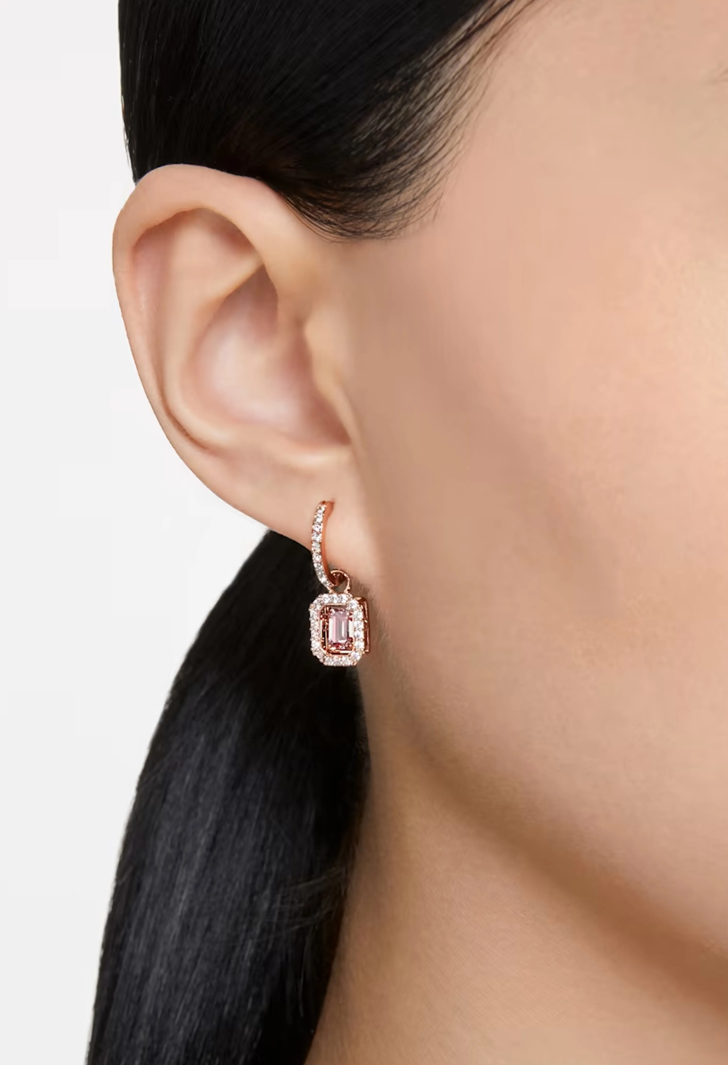 Swarovski Millenia: Pink Octagon Cut Earrings Rose Gold Plated