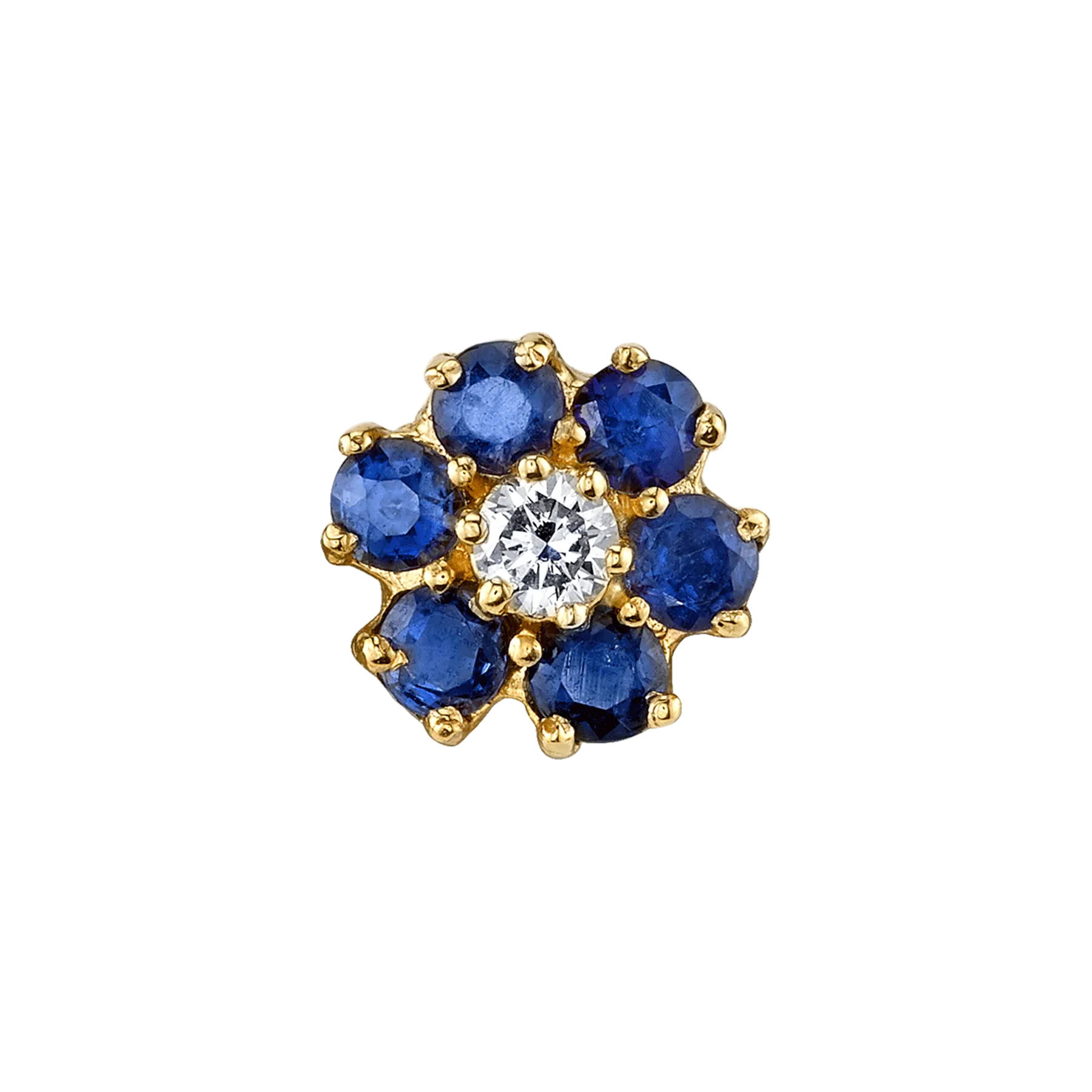 Teddy Flower Stud - Blue Sapphire / 14k Yellow Gold