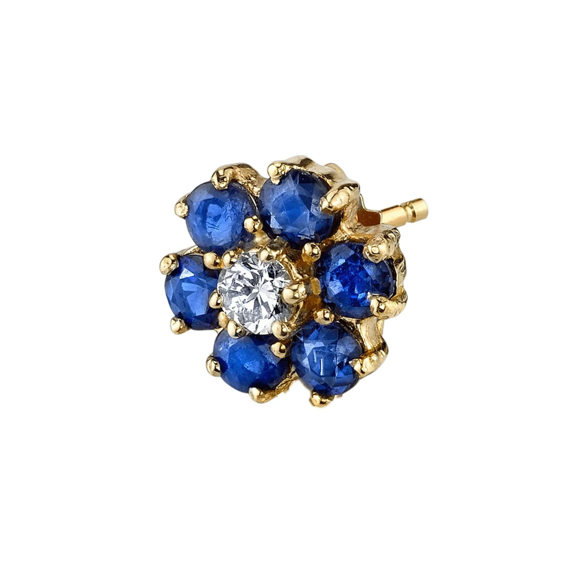 Teddy Flower Stud - Blue Sapphire / 14k Yellow Gold