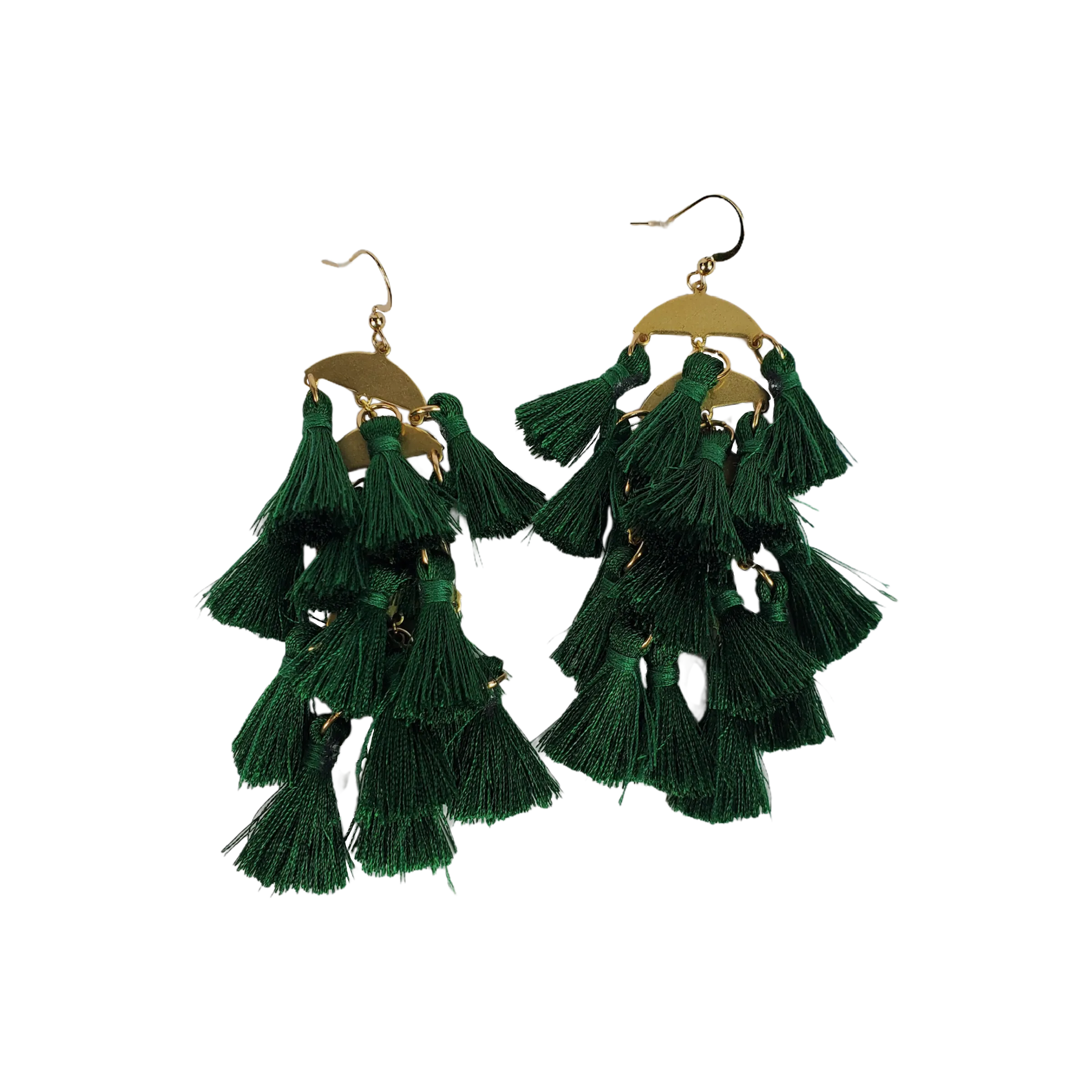 The Andell Five Tier Mini Green Tassel Earrings