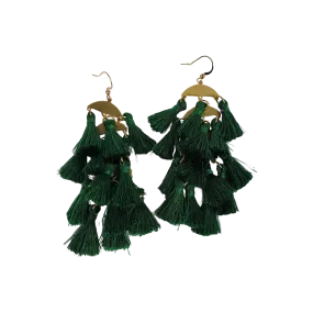 The Andell Five Tier Mini Green Tassel Earrings