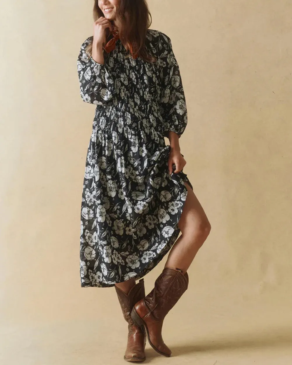 The Cobblestone Dress in Navy Floral