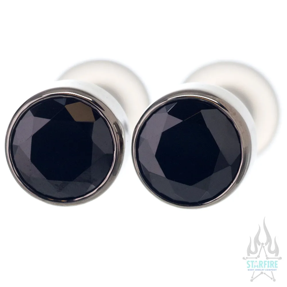 Titanium Faceted Gem Plugs - Black CZ