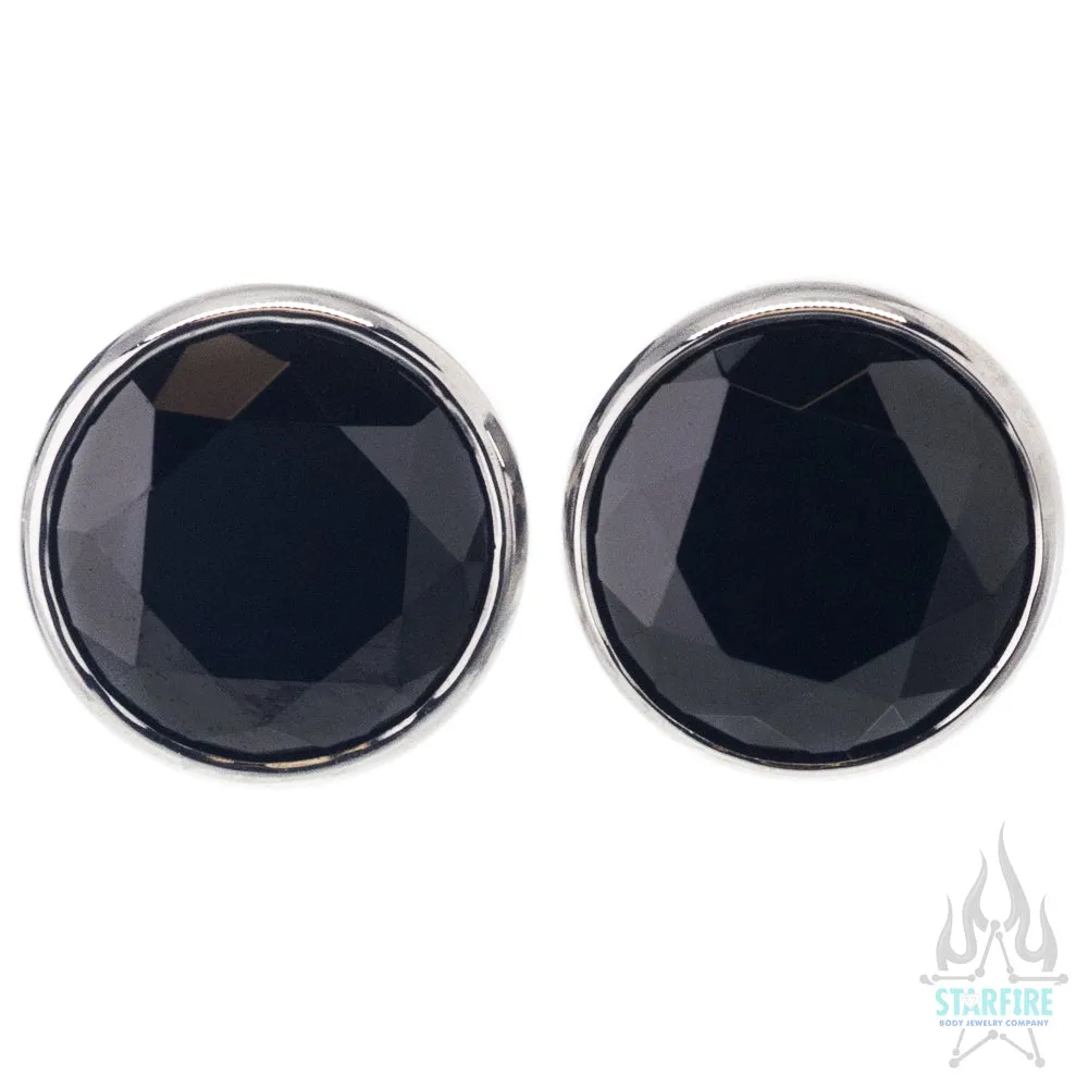 Titanium Faceted Gem Plugs - Black CZ