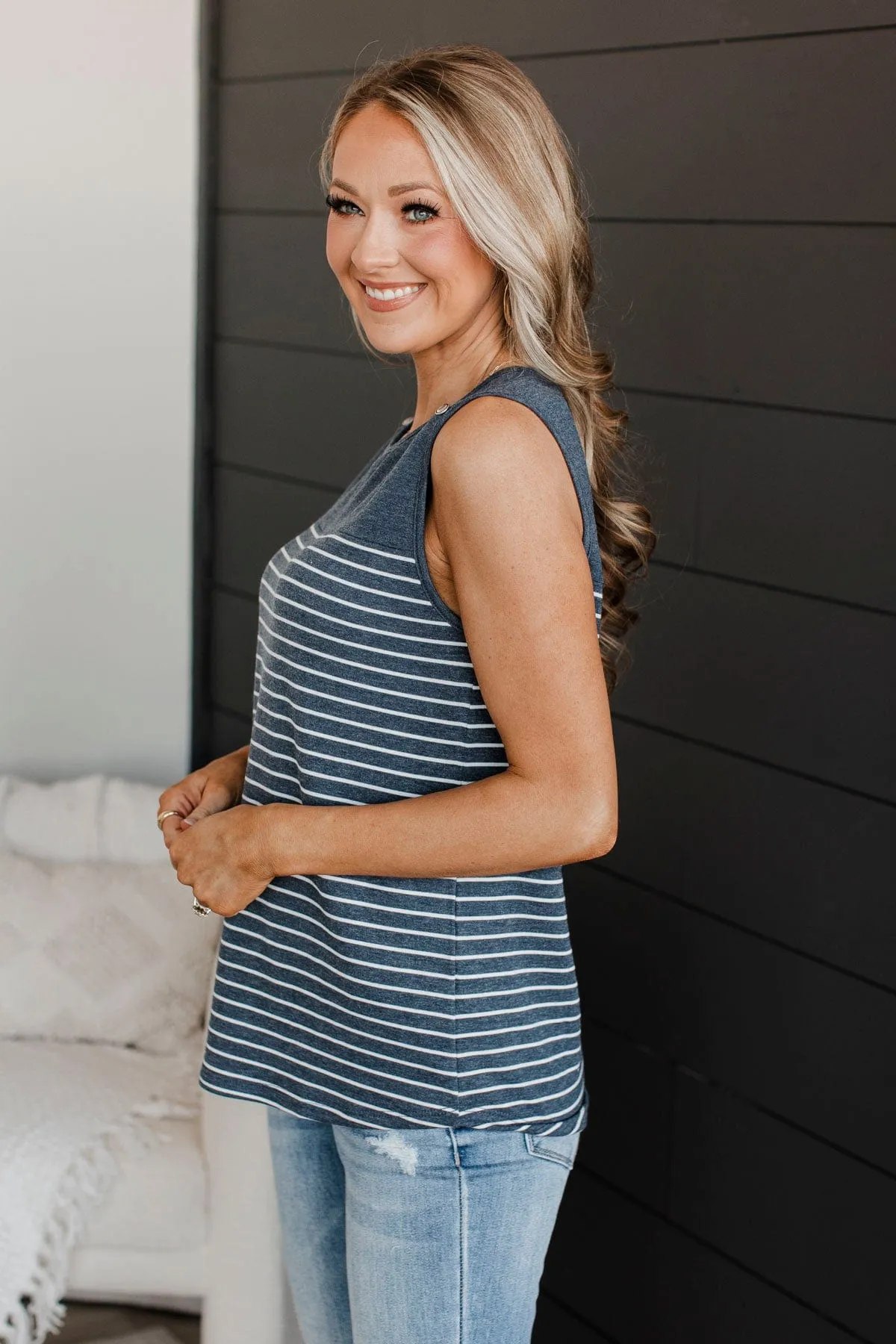 Together Again Striped Tank Top- Navy