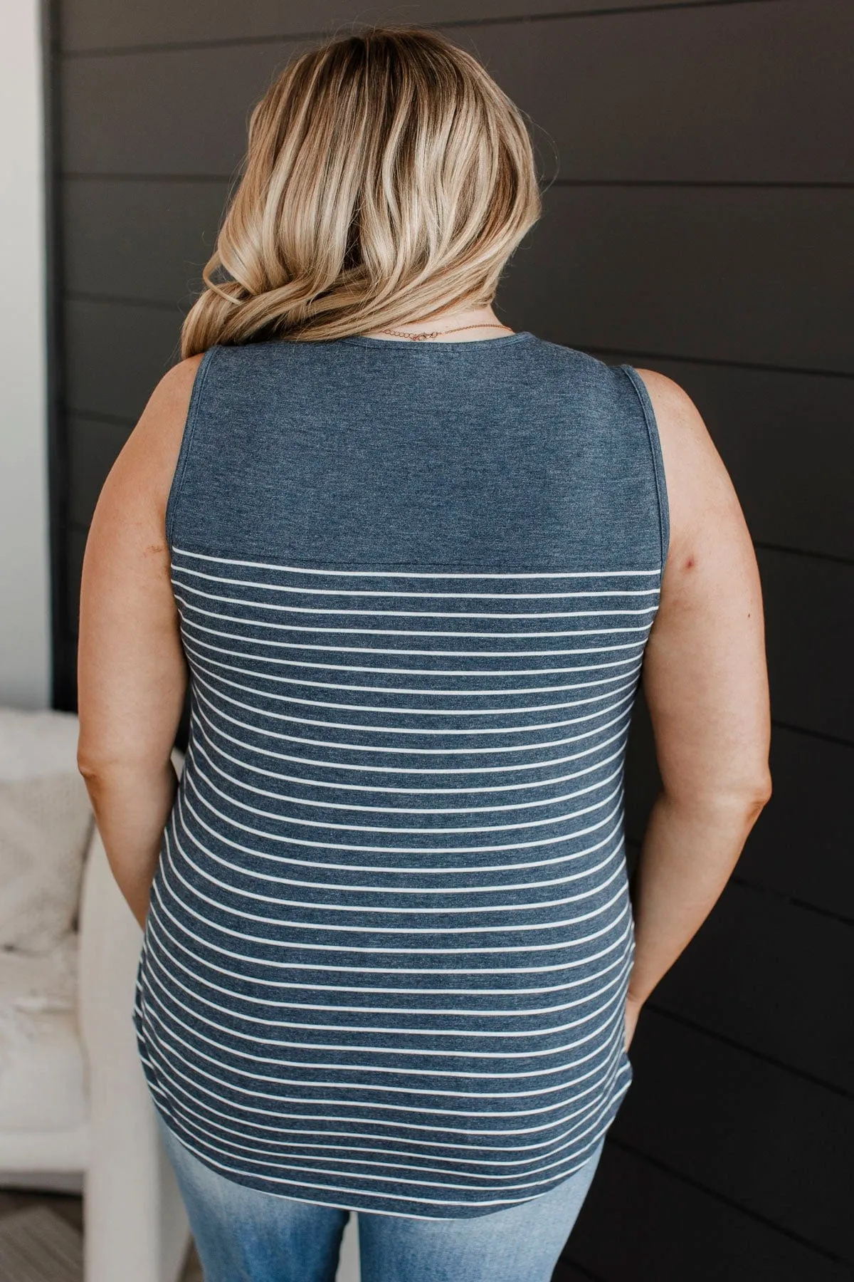 Together Again Striped Tank Top- Navy