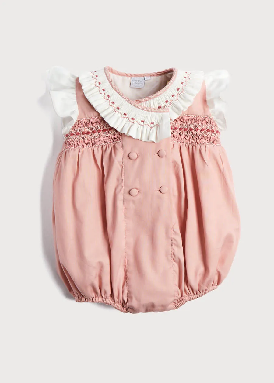 Traditional Handsmocked Romper in Rose Pink (0-18mths)