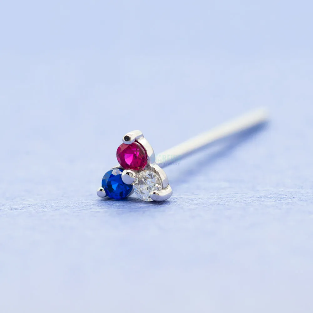 Tri Prong Cluster Nostril Screw in Gold with Red, White & Blue CZ's