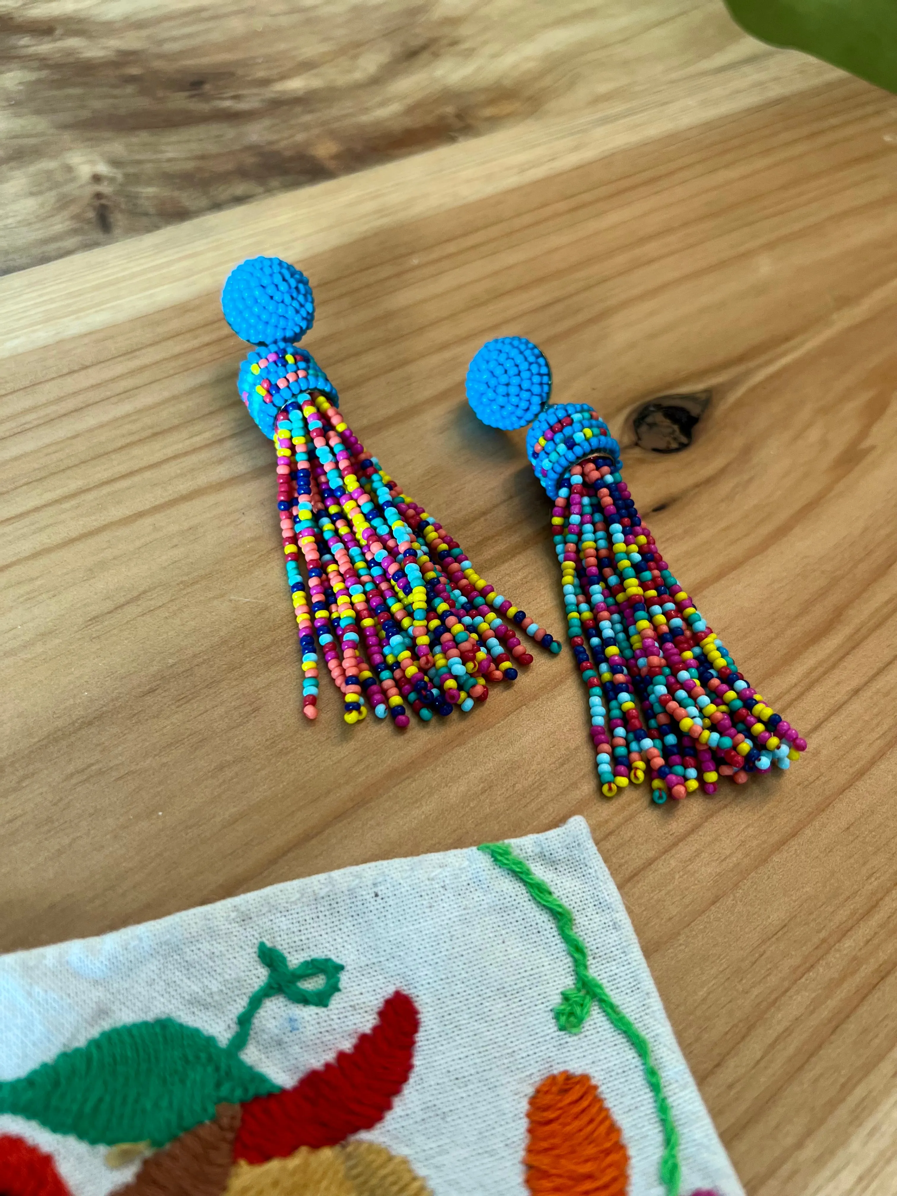 Tropical Breeze Tassle Earrings in Blue