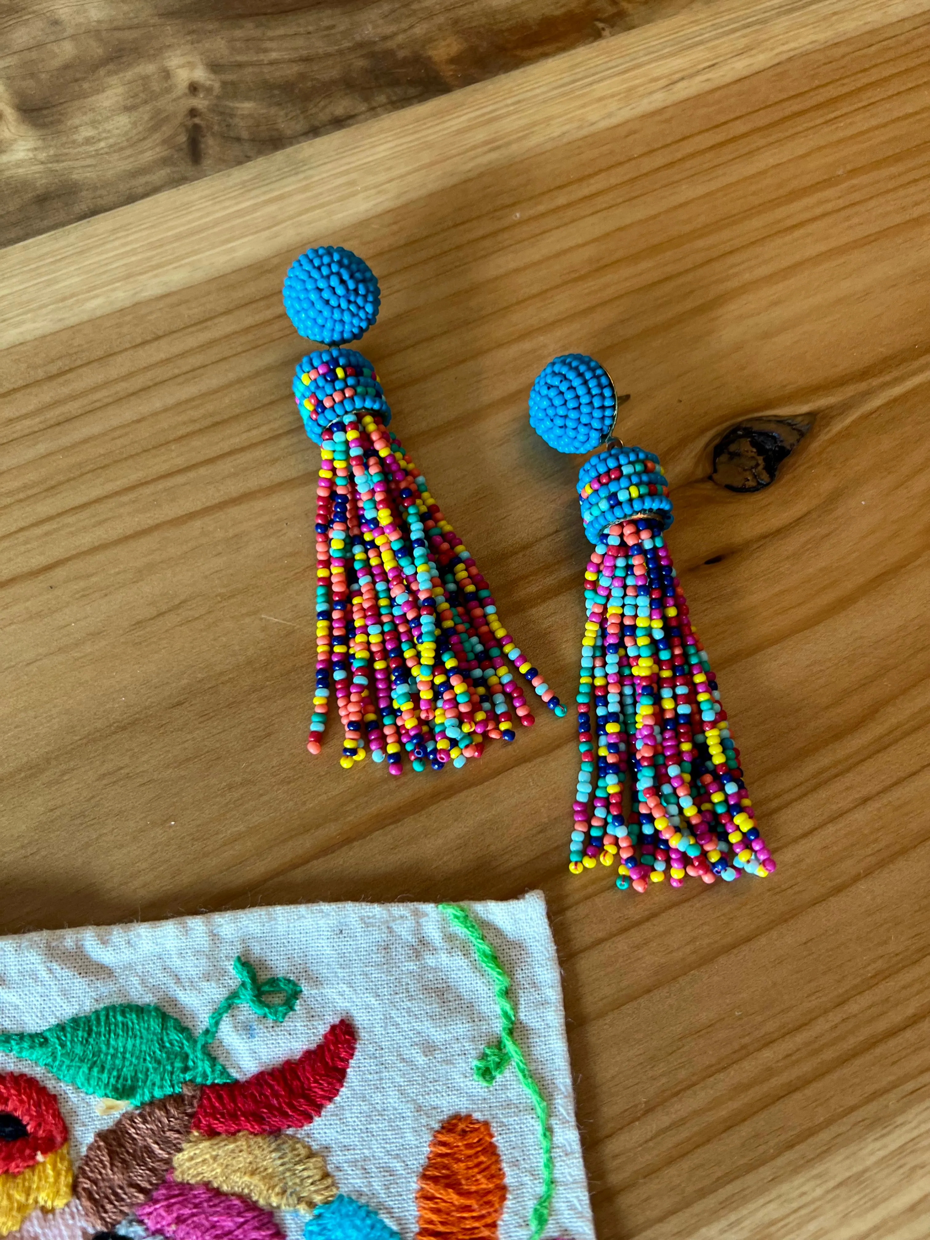 Tropical Breeze Tassle Earrings in Blue