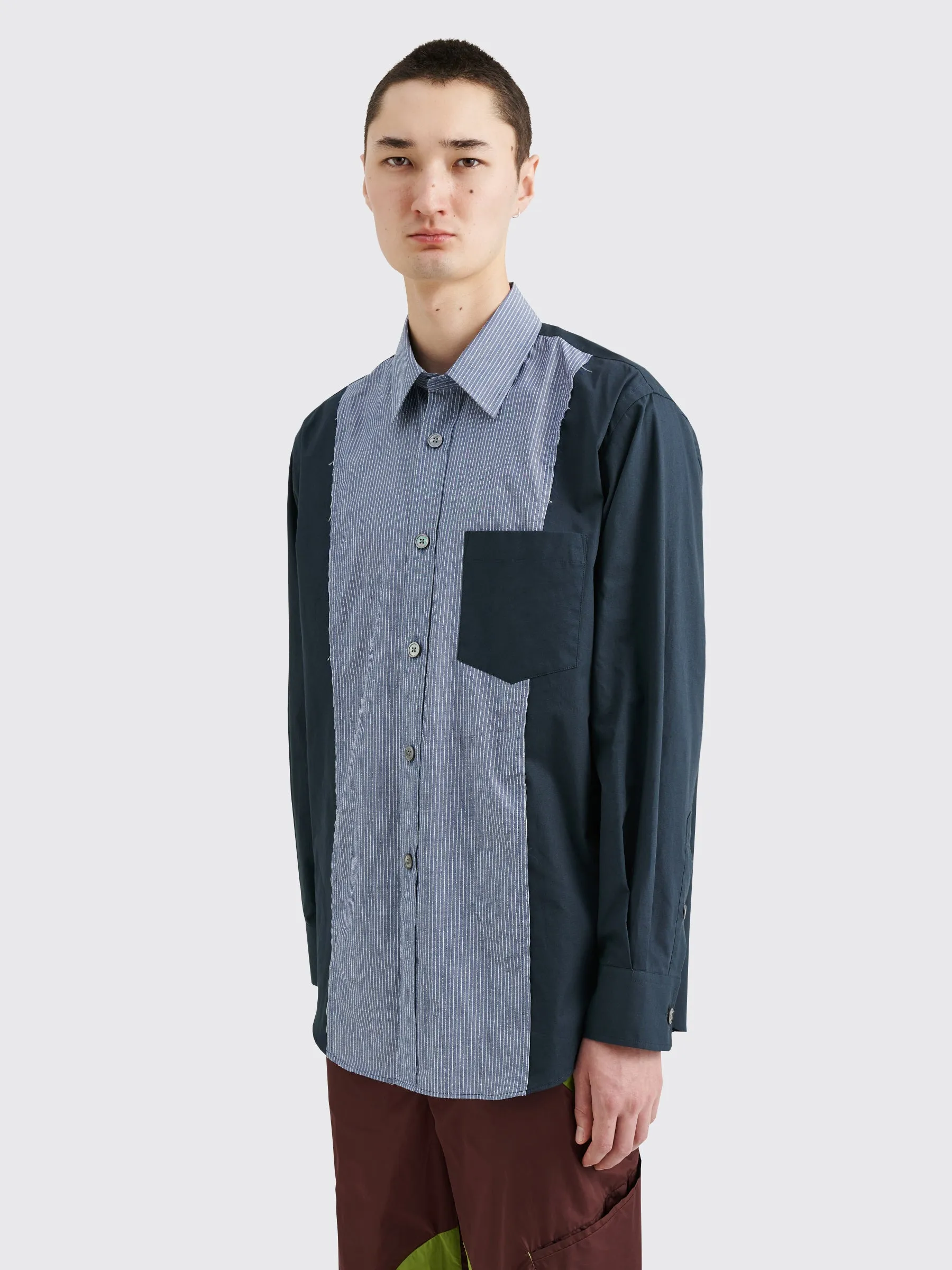 TRÈS BIEN everywear Raw Seam Oversized Classic Shirt Cotton Navy Stripe