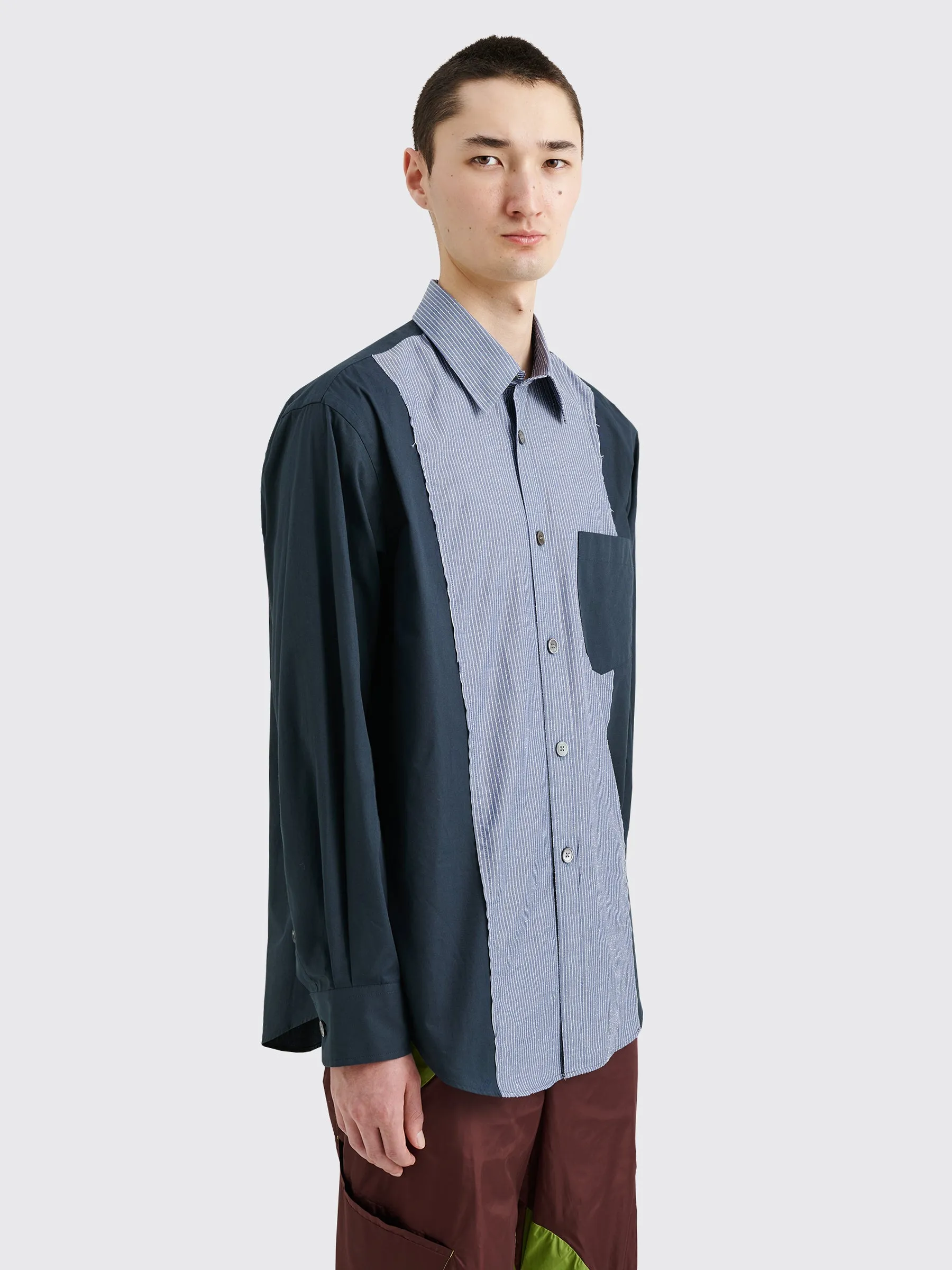 TRÈS BIEN everywear Raw Seam Oversized Classic Shirt Cotton Navy Stripe