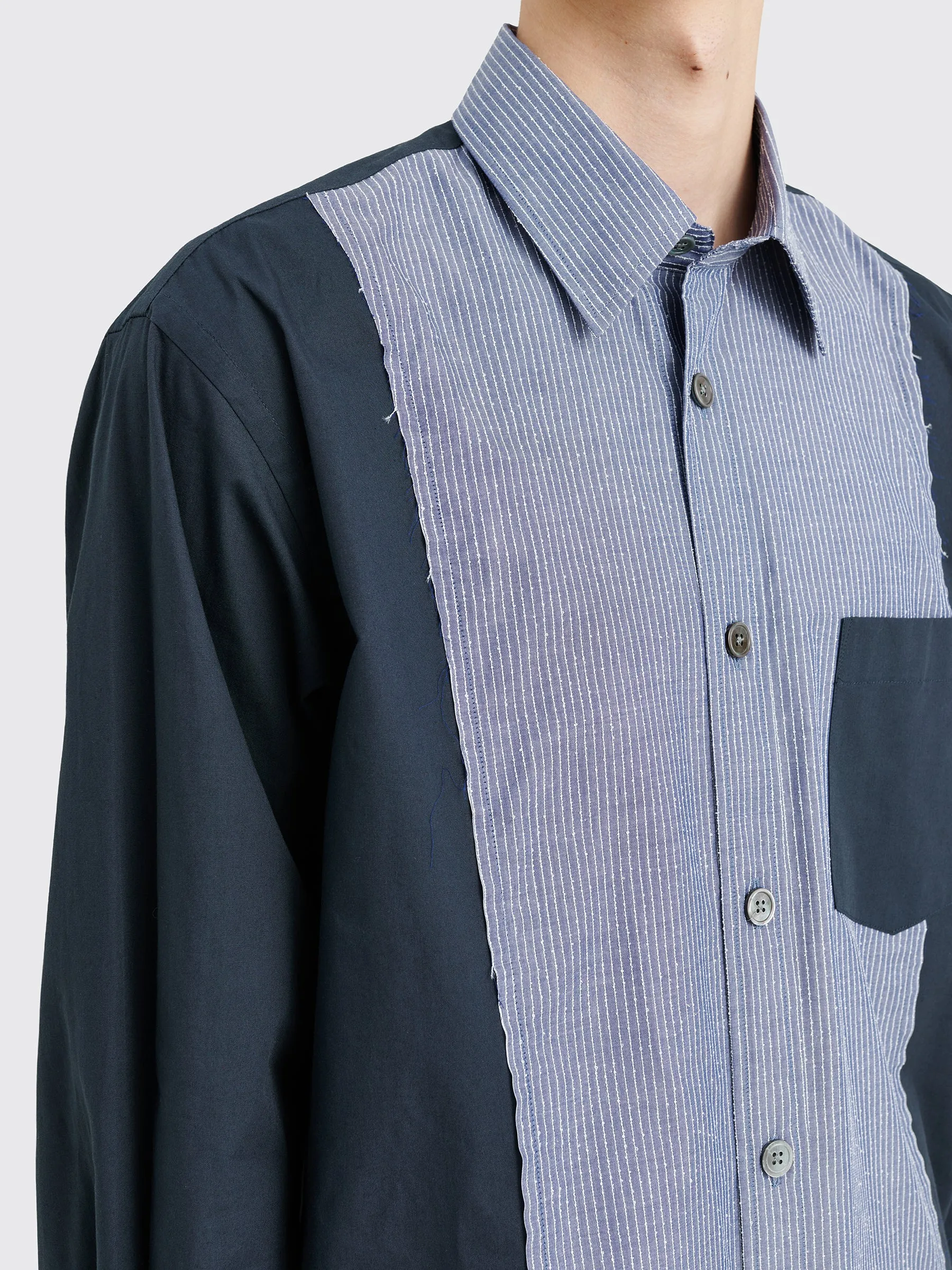 TRÈS BIEN everywear Raw Seam Oversized Classic Shirt Cotton Navy Stripe