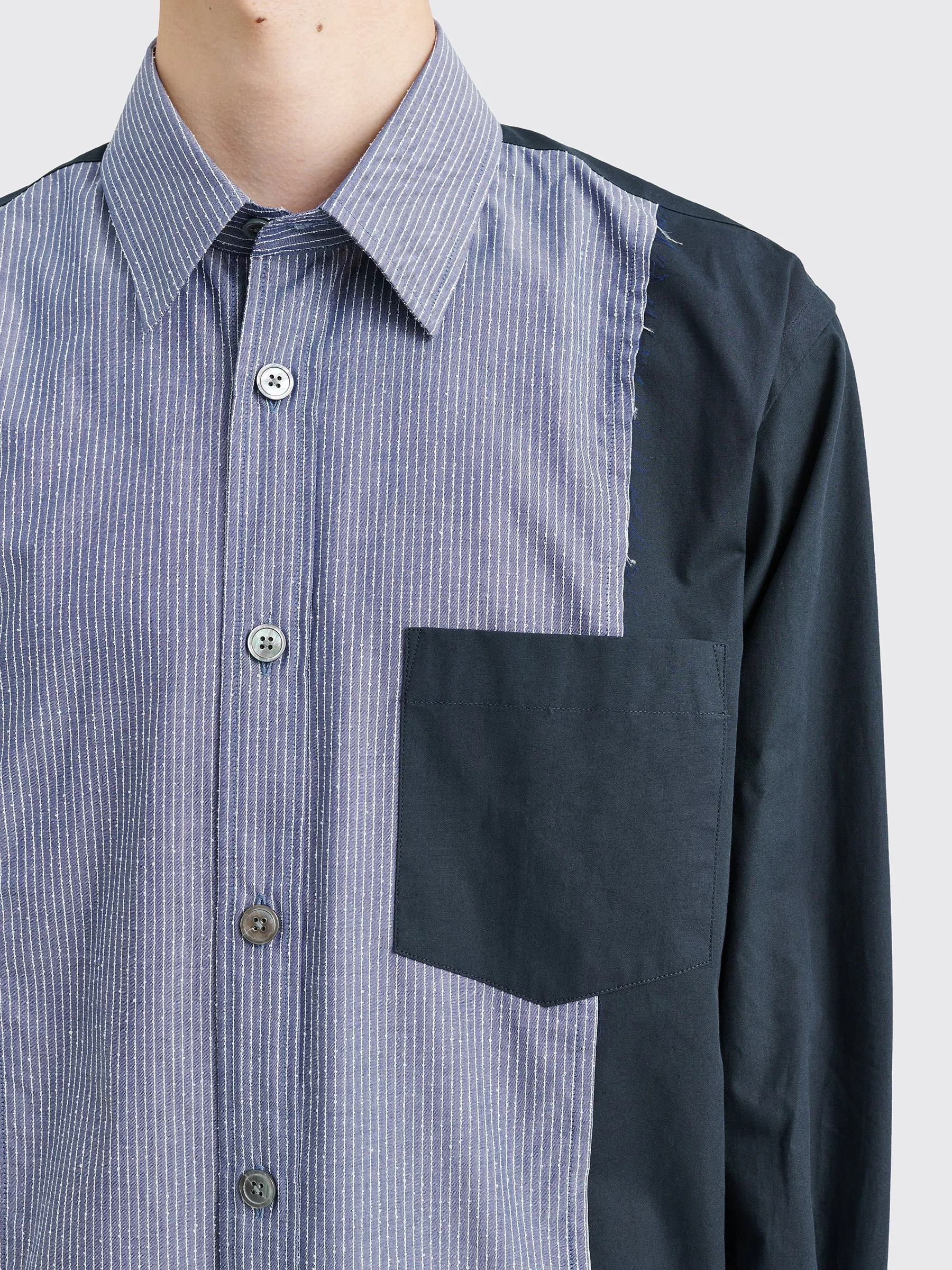 TRÈS BIEN everywear Raw Seam Oversized Classic Shirt Cotton Navy Stripe