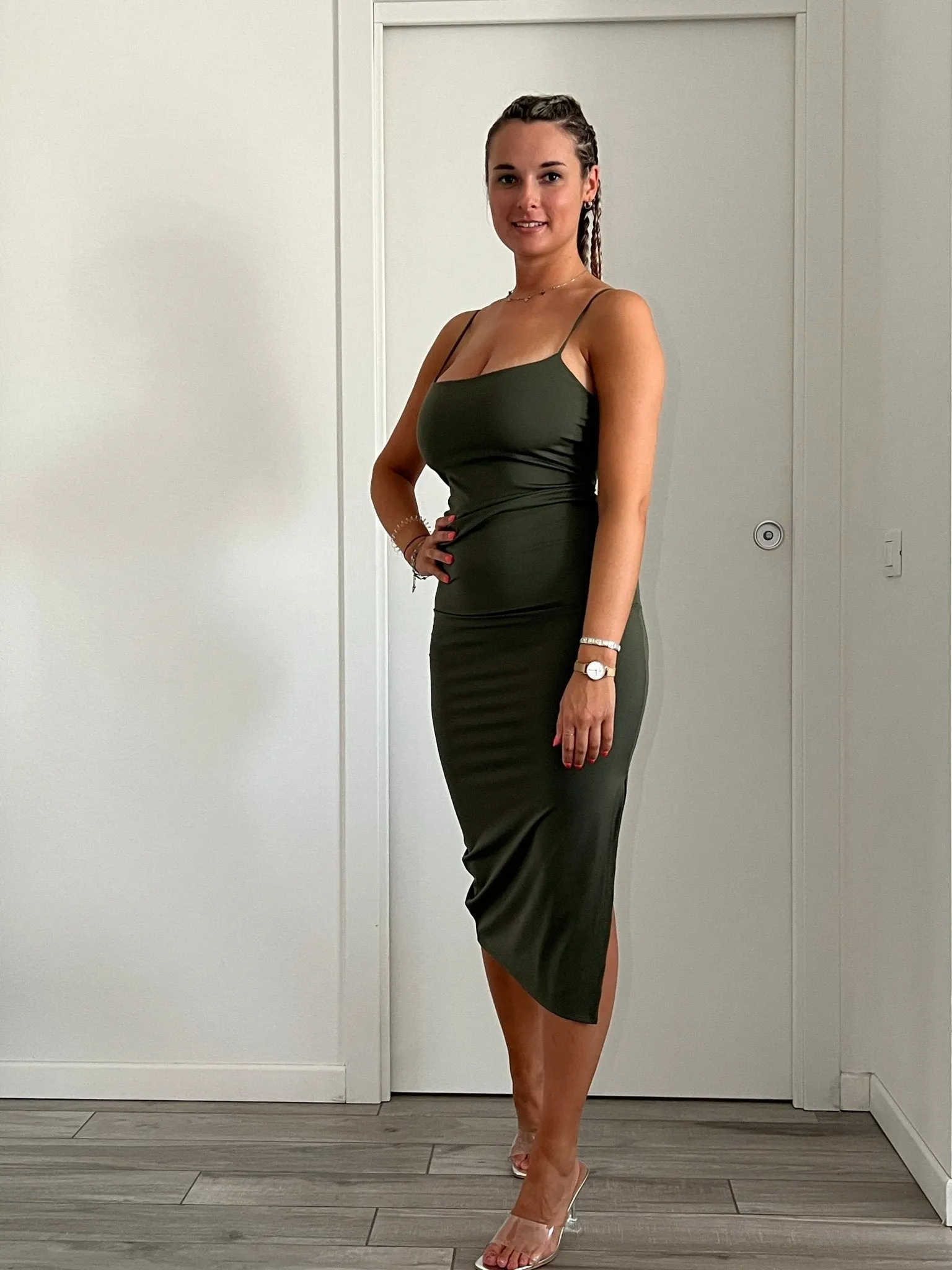 Tubino Nizza lungo verde con spacco