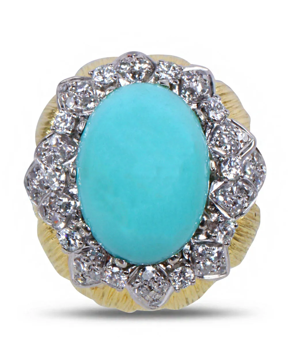 Turquoise and Diamond Flower Ring