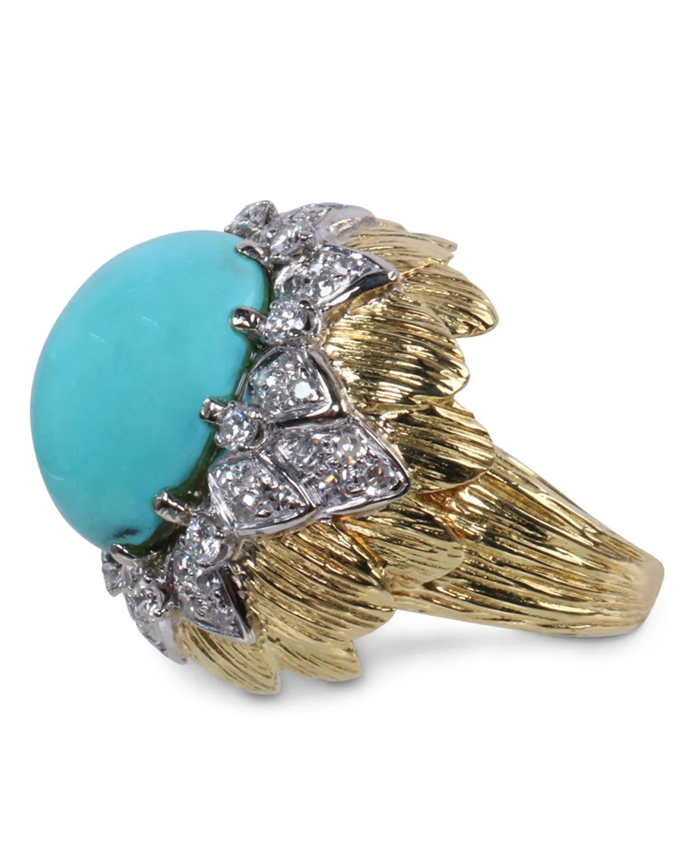 Turquoise and Diamond Flower Ring