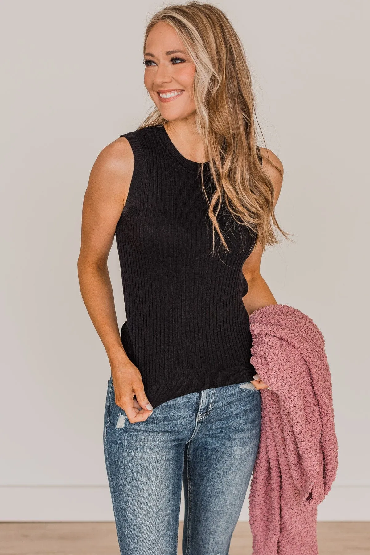 Undeniable Love Ribbed Knit Tank- Black