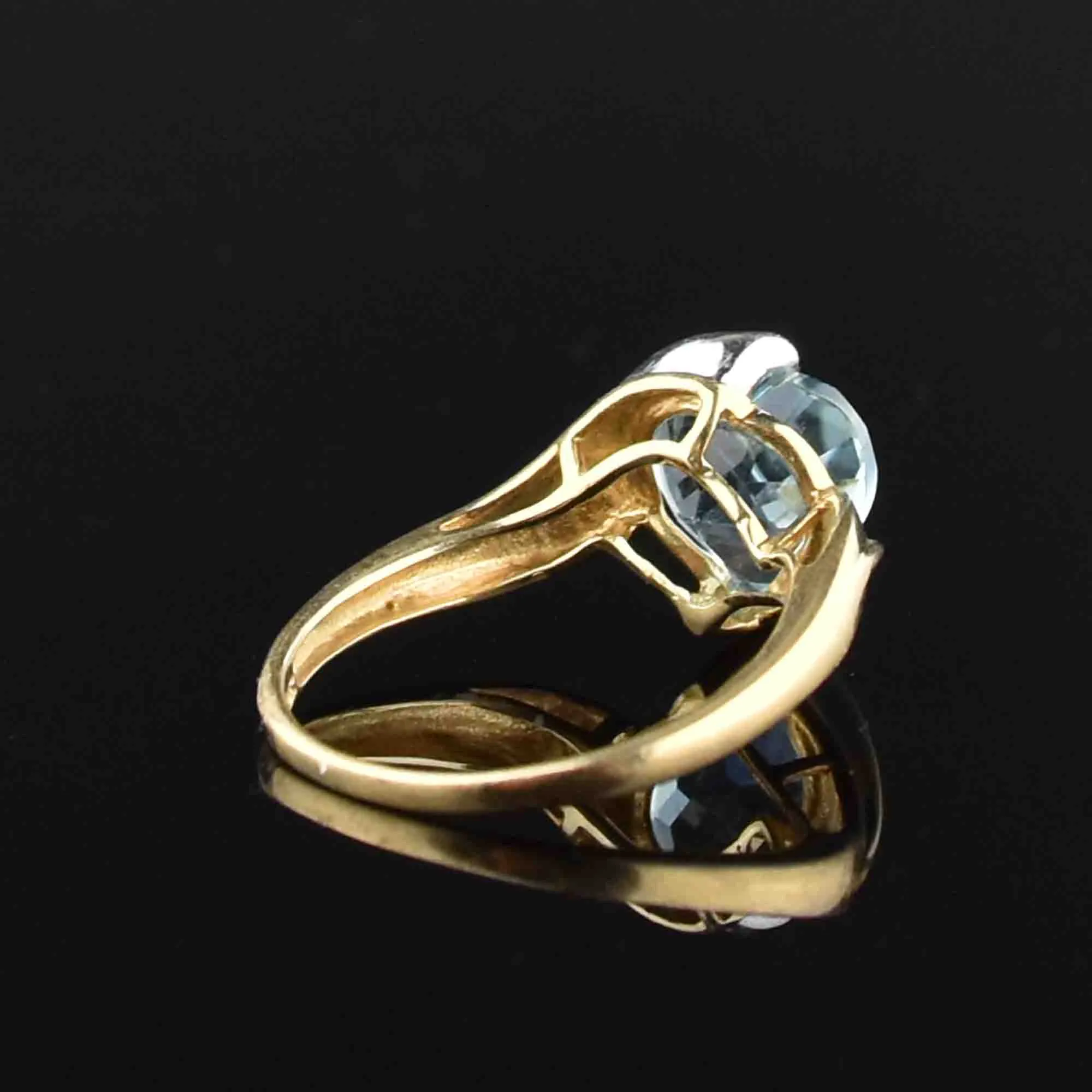 Vintage 10K Gold Blue Topaz Heart Ring, Sz 8.75