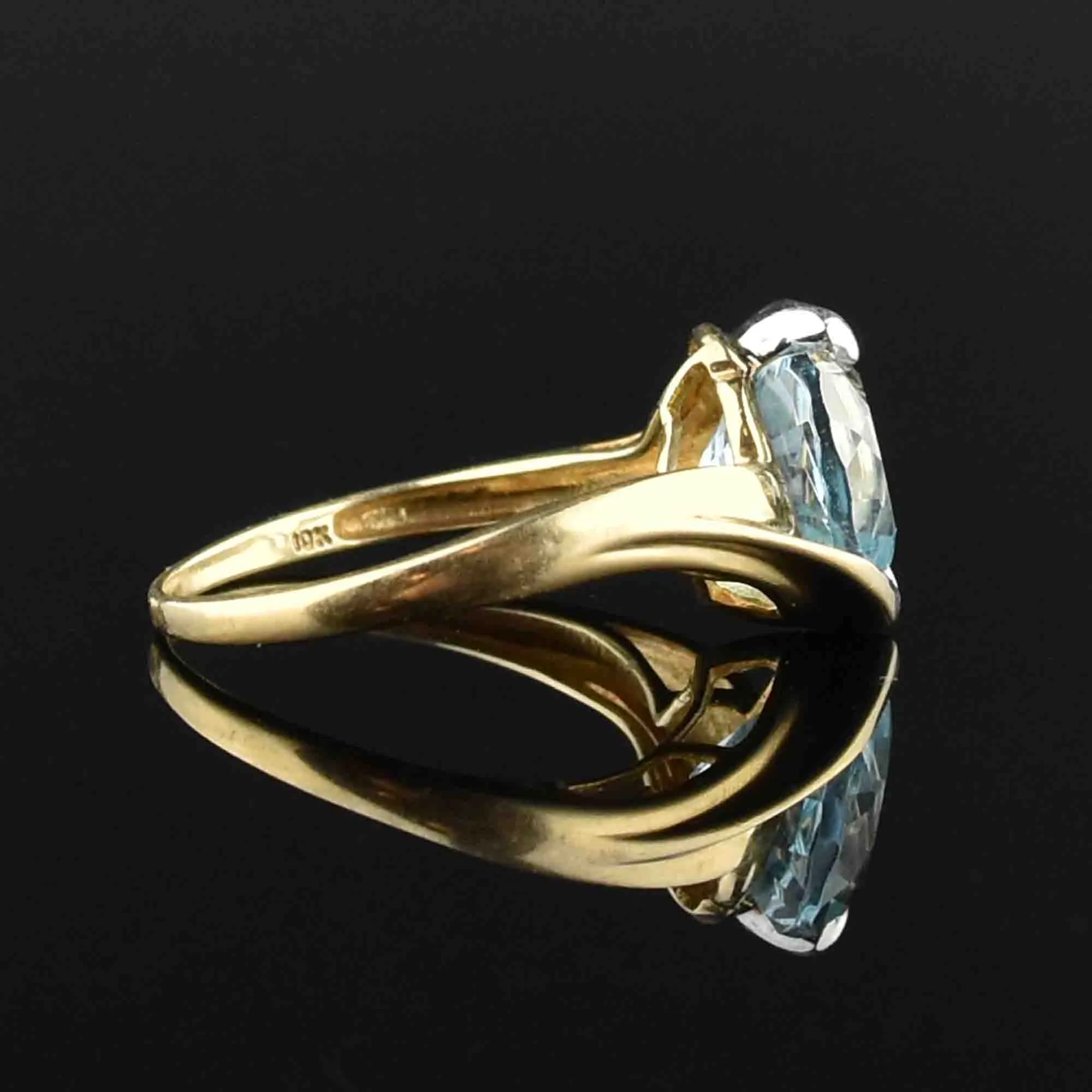 Vintage 10K Gold Blue Topaz Heart Ring, Sz 8.75