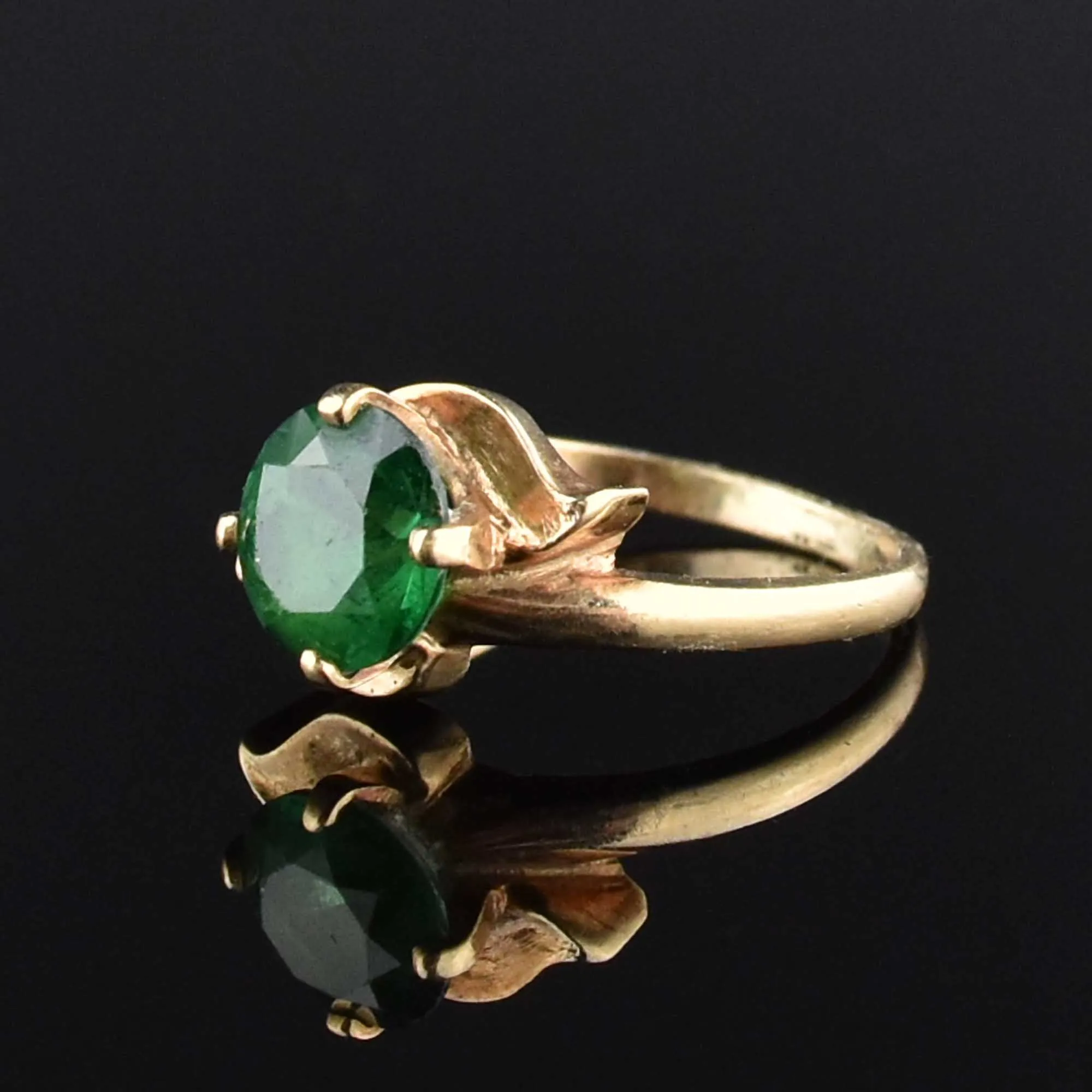 Vintage 10K Gold Green Spinel Ring, Sz 7.5