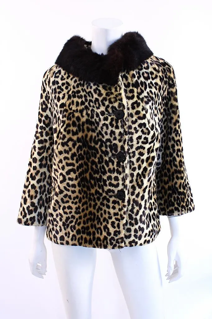 Vintage 60's Faux Leopard Fur Coat w/Fur Collar