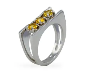 White 14k gold yellow sapphire ring