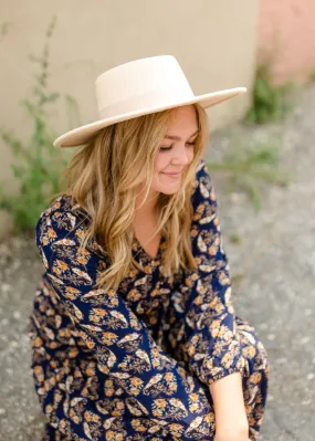 Wide Brim Ivory Boater Hat