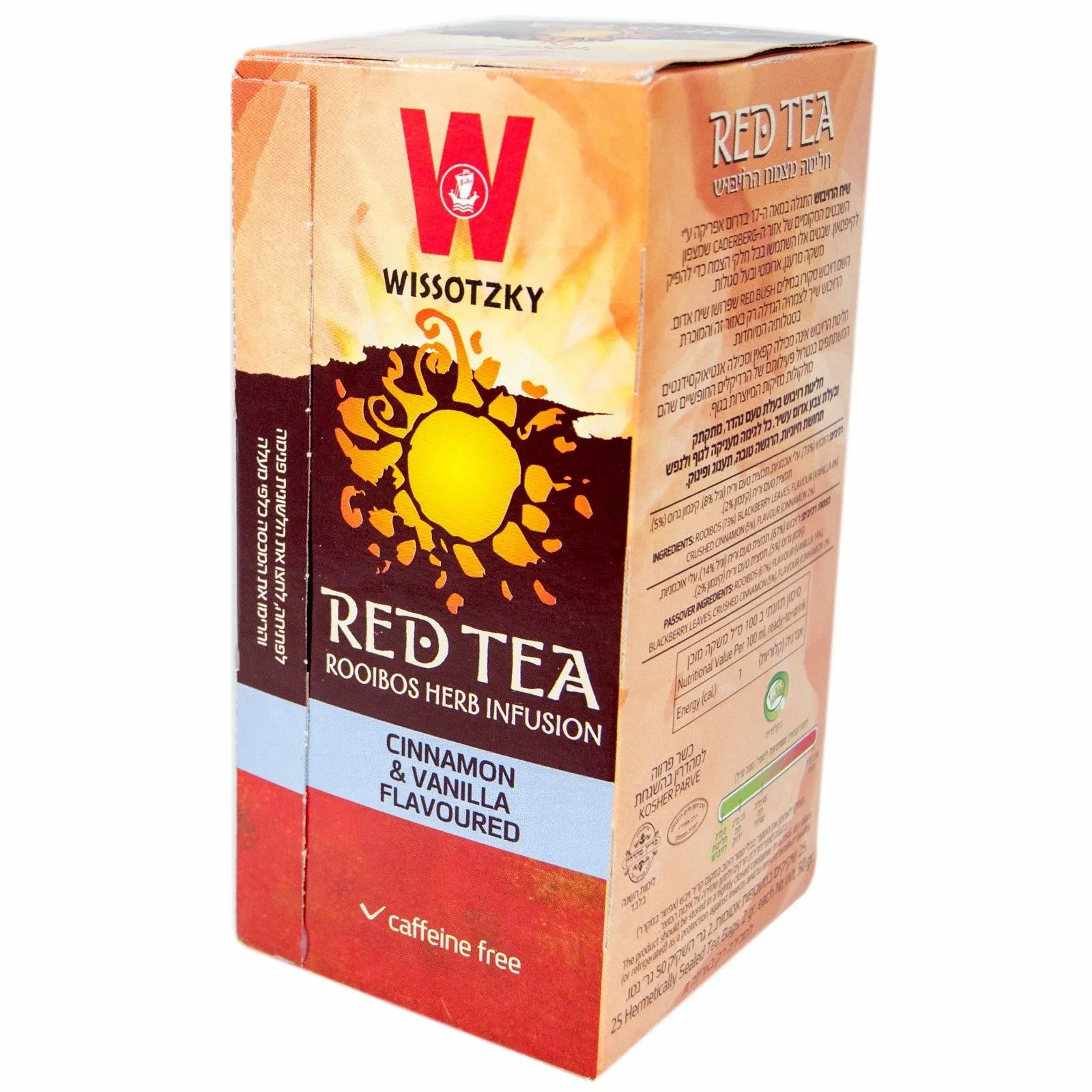 Wissotzky Red Tea Herbal Tea Cinnamon & Vanila Coffein Free 25 pcs tea