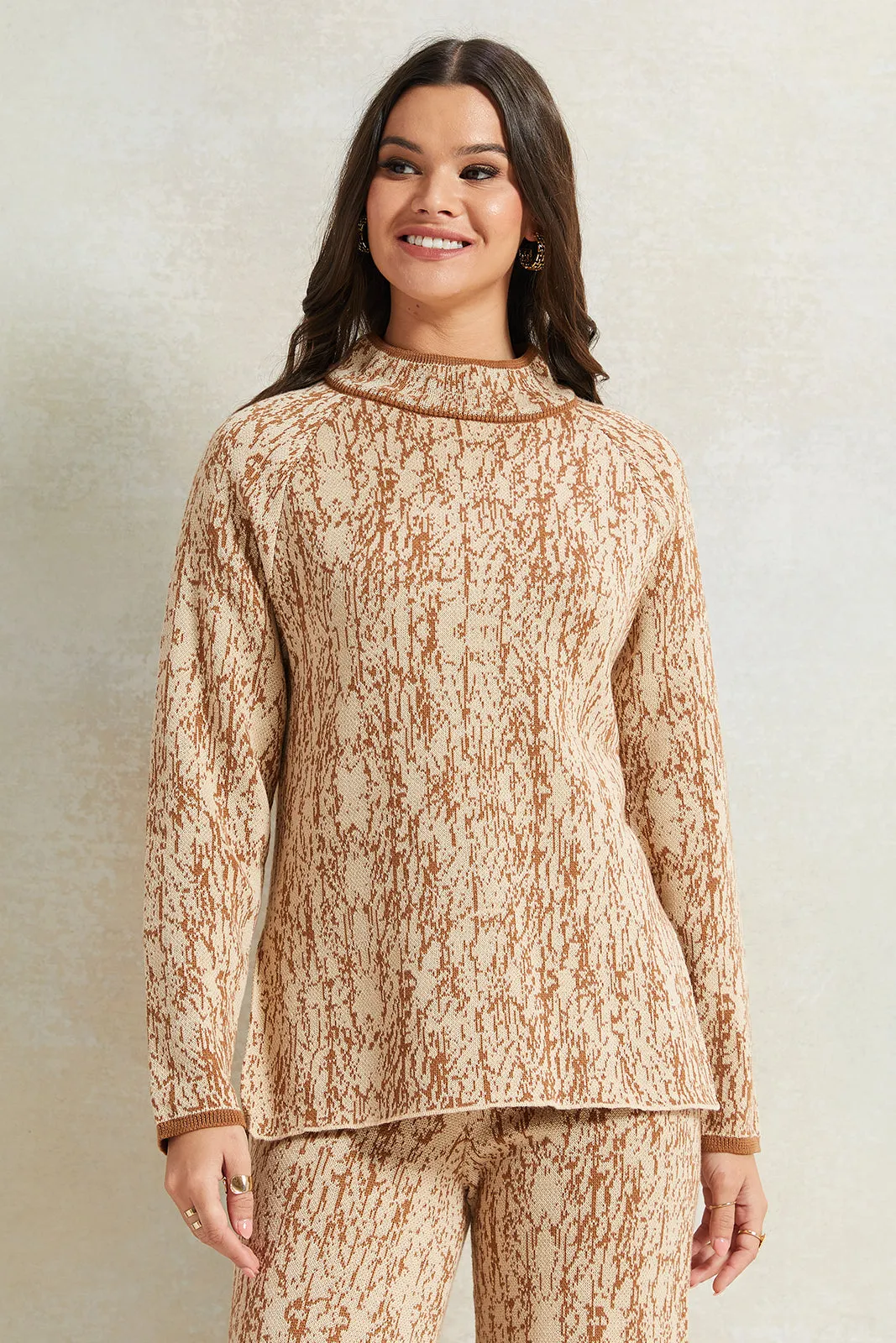 Women Brown Jacquard Pullover