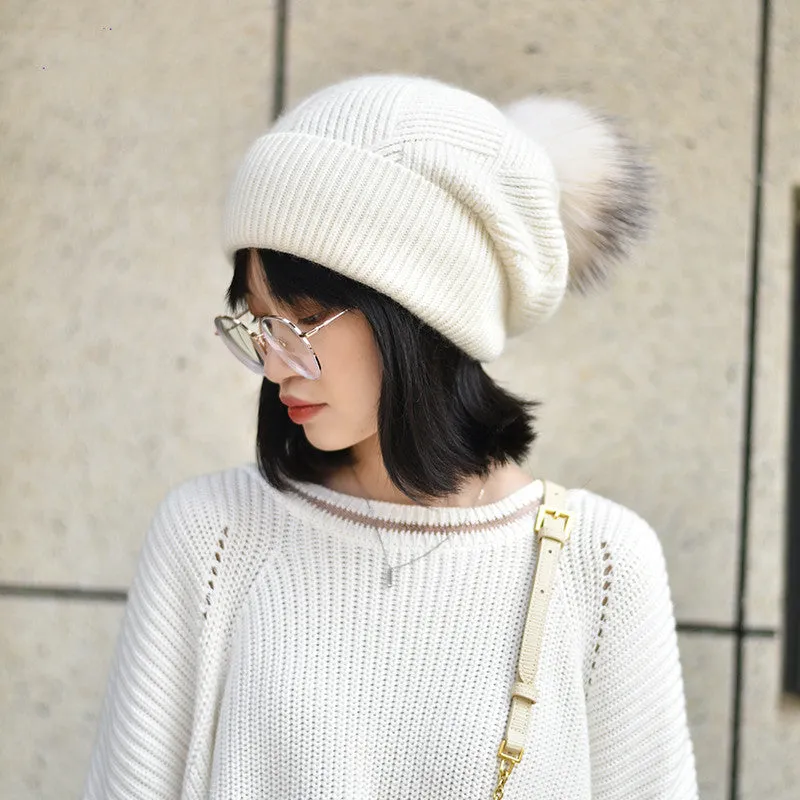 Woolen Women's Hat with a Pompon