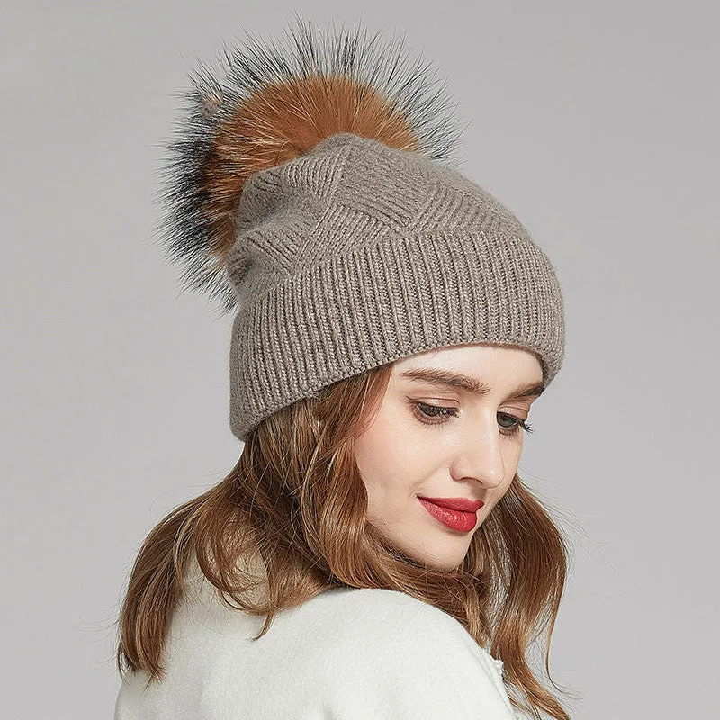 Woolen Women's Hat with a Pompon