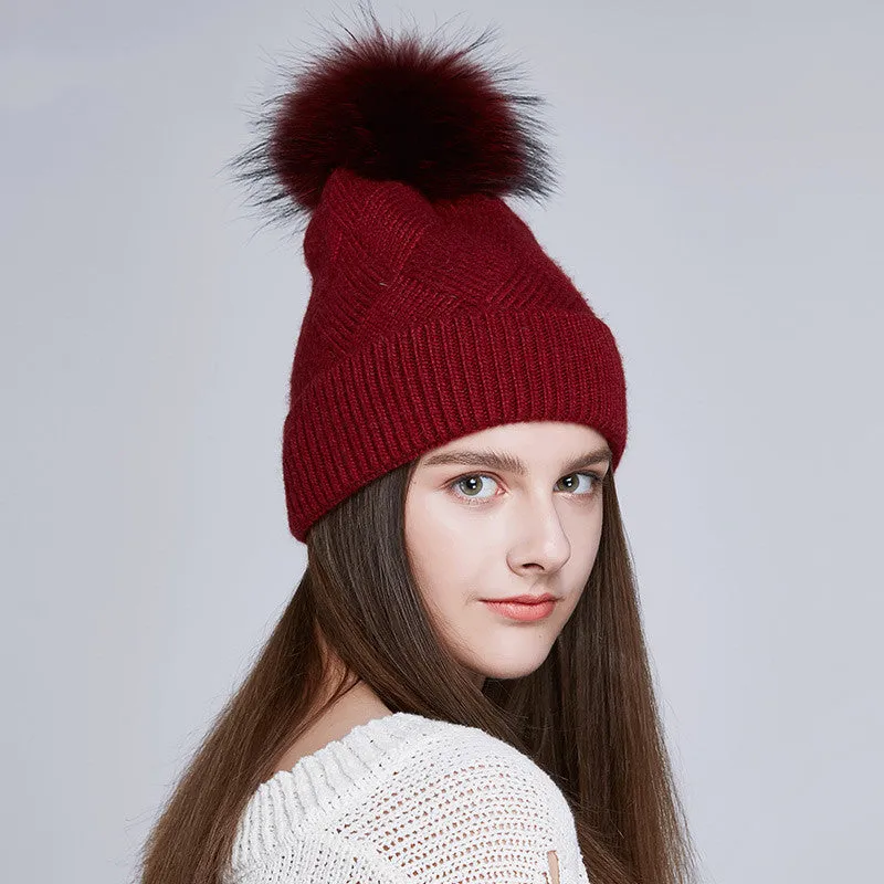 Woolen Women's Hat with a Pompon