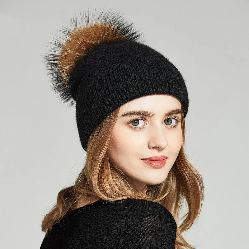 Woolen Women's Hat with a Pompon