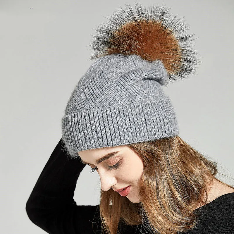 Woolen Women's Hat with a Pompon