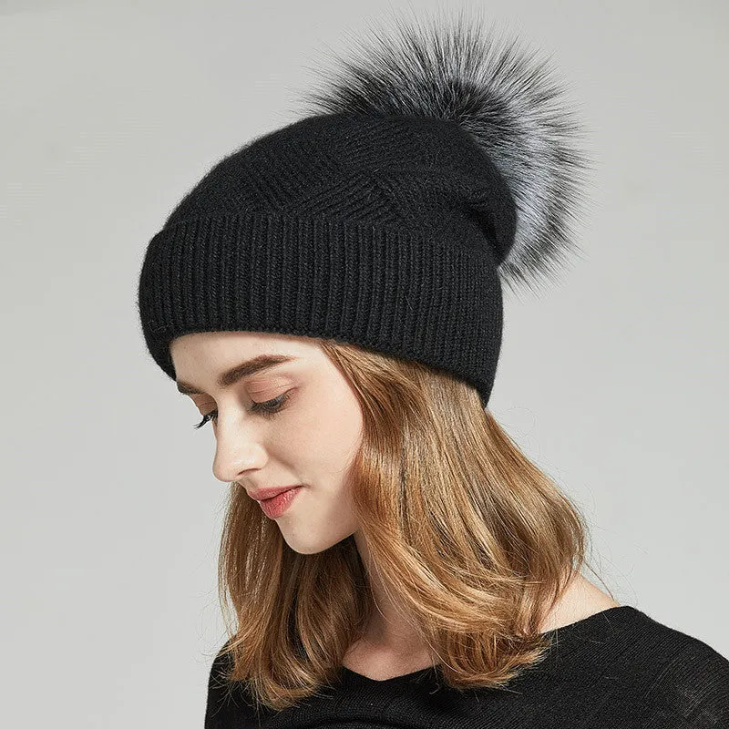 Woolen Women's Hat with a Pompon