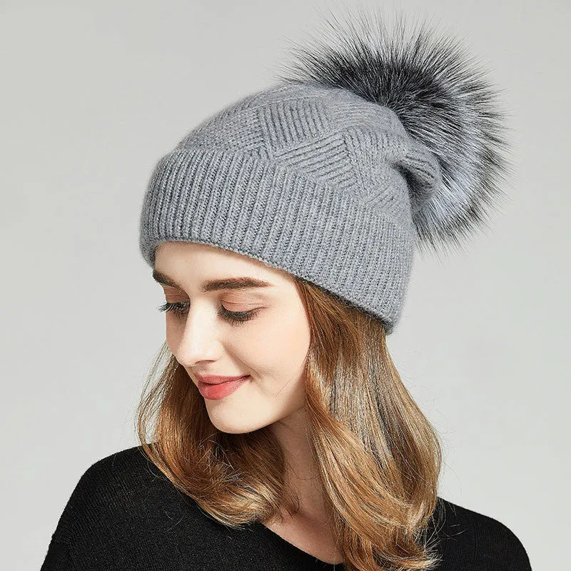 Woolen Women's Hat with a Pompon