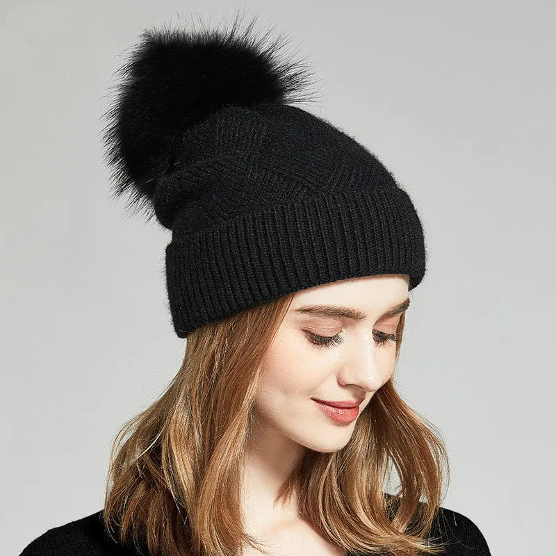 Woolen Women's Hat with a Pompon