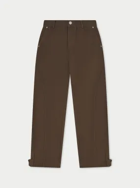 WOVEN CANVAS DISTRESSED TROUSER - BROWN