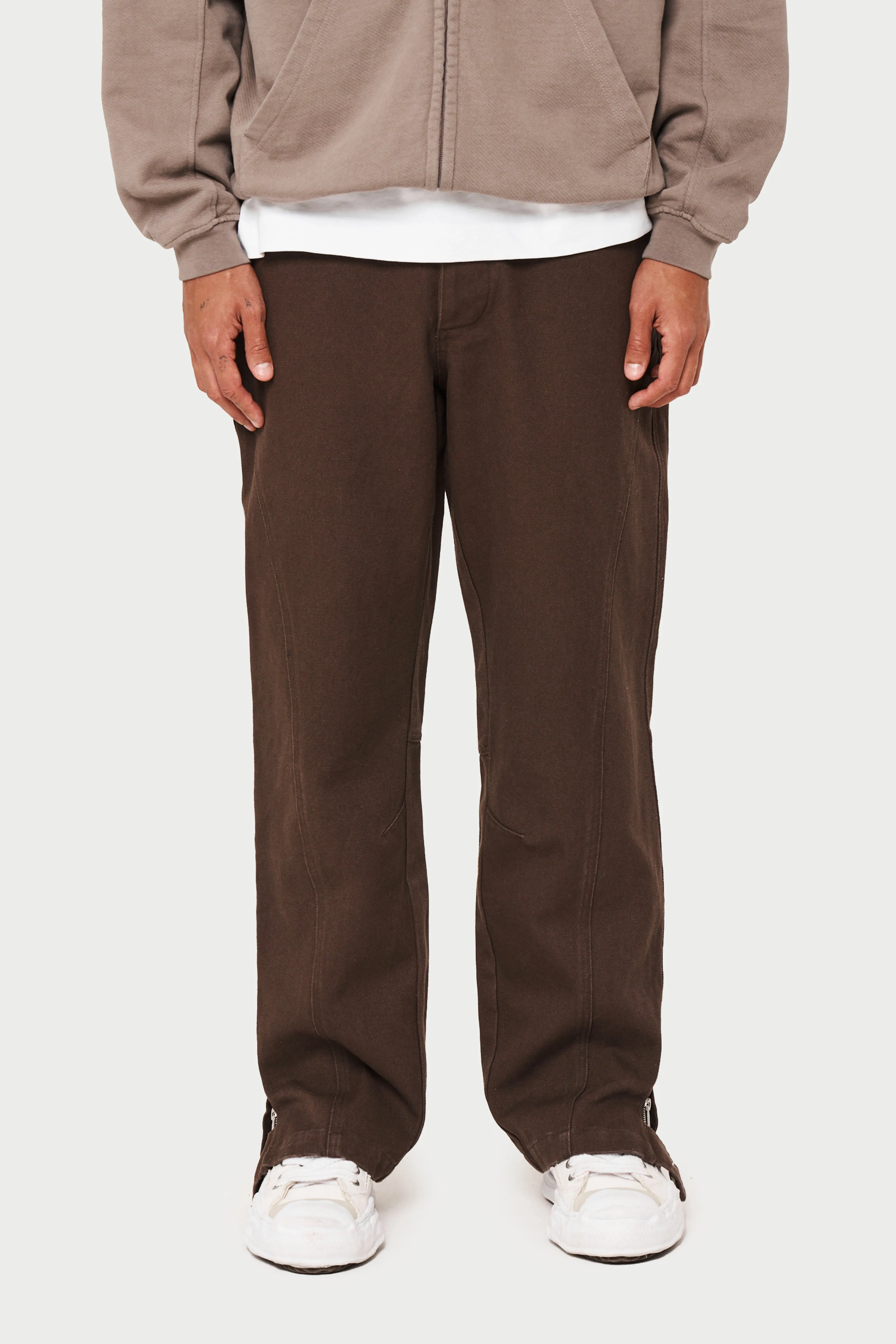 WOVEN CANVAS DISTRESSED TROUSER - BROWN